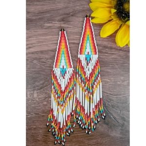 KISS THE SKY WHITE SEED BEAD FRINGE EARRINGS